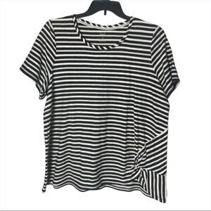 Rafaella women’s Black stripe Asymmetrical knot short Sleeve shirt size  2x New